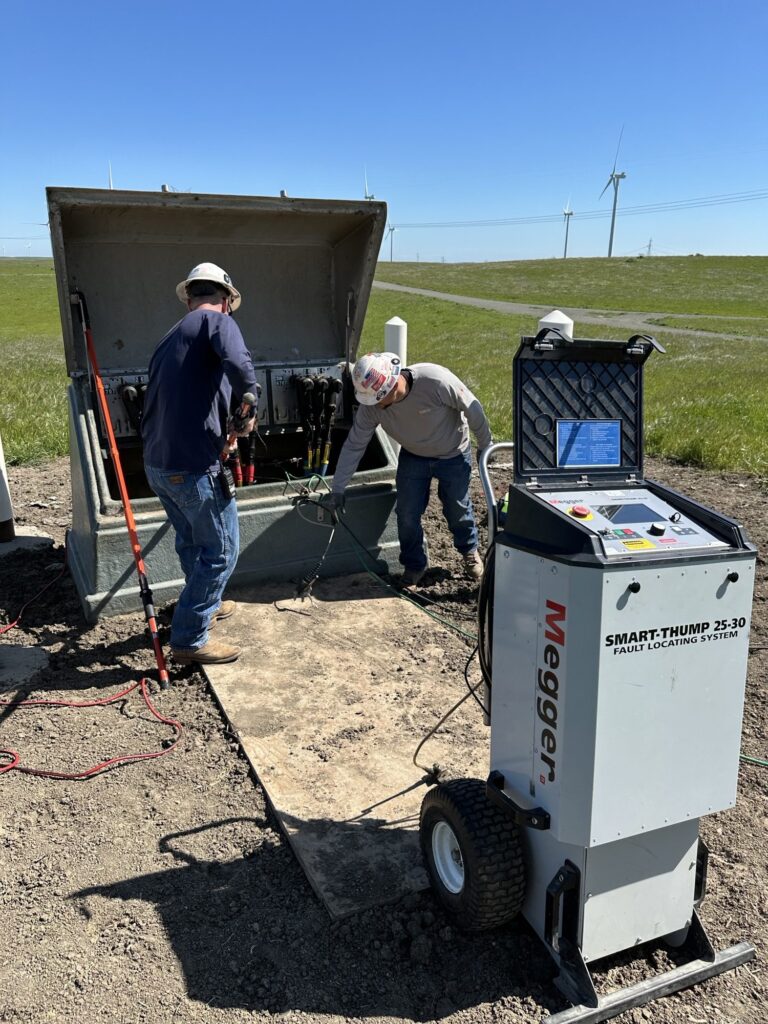 ASAP Electric technicians performing cable fault locating on an underground cable in a residential area.
